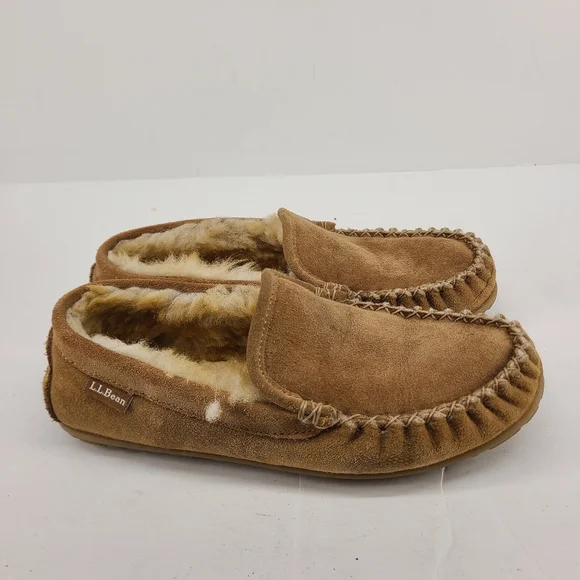 B45 LL Bean Wicked Good Shearling Lined Moccasins Slippers Mens Size